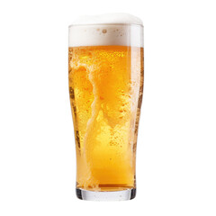 Glass of cold beer with foam isolated on transparent white background, clipping path