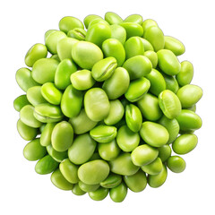 Raw steamed green lima beans pile top view isolated on transparent background