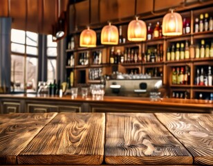 Fototapeta premium Inviting Bar: Blurred Background and Dark Wooden Desk