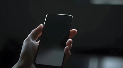 Modern smart phone in hand. Isolated background and screen. Thin edges od smartphone without a camera. 