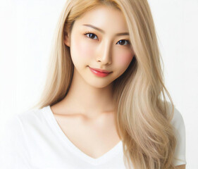Naklejka premium 白いTシャツの美女