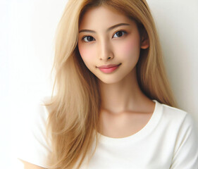 Naklejka premium 白いTシャツの美女