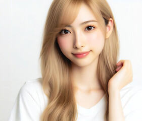 Naklejka premium 白いTシャツの美女