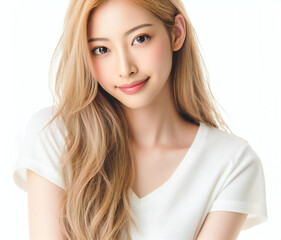 白いTシャツの美女