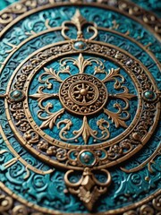 Ornate Blue and Gold Circular Design.