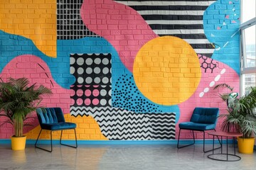 Pop art featuring dynamic 3D elements and trendy patterns