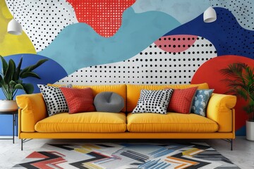 Pop art featuring dynamic 3D elements and trendy patterns