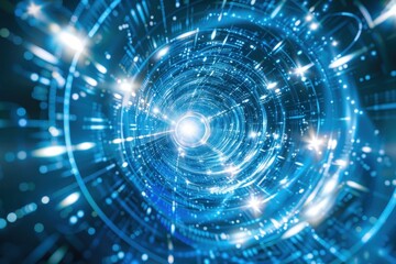 Obraz premium Abstract wormhole framed by swirling quantum mechanics patterns, hints of exotic matter, space-time.