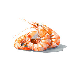 Watercolor illustration of boiled shrimp on white background