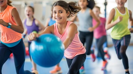A gym class brimming with energy and excitement showcases students' commitment to fitness and teamwork.