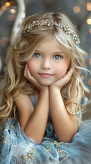 Fototapeta premium Whimsical Portrait of a Young Girl with Golden Hair and Floral Headband