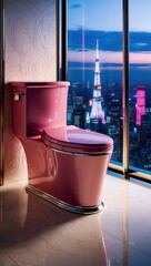 rose-tinted luxury toilet, crafted from sleek, high-gloss ceramic