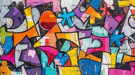 Obraz premium Colorful Graffiti Pattern in Seamless Design on Weathered Concrete