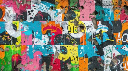 Fototapeta premium Seamless Graffiti Pattern: Vibrant Colors on Weathered Concrete Wall