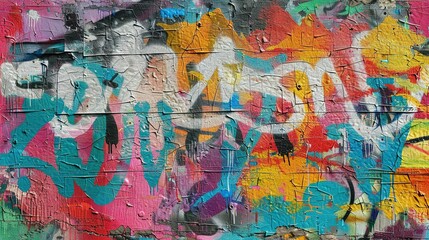 Fototapeta premium Vibrant Colors in Seamless Graffiti Pattern on Aged Concrete Wall