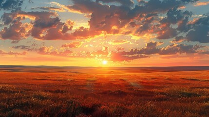 Obraz premium A beautiful sunset over a field of grass