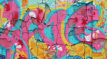 Obraz premium Vibrant Colors in Seamless Graffiti Pattern on Aged Concrete Wall