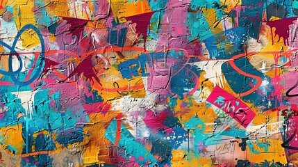 Fototapeta premium Vibrant Colors in Seamless Graffiti Pattern on Aged Concrete Wall