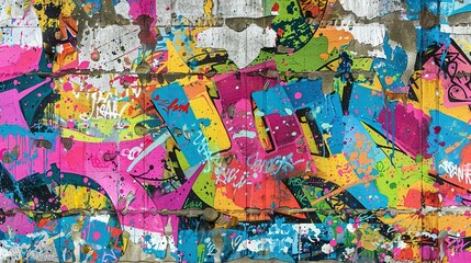 Fototapeta premium Seamless Pattern: Colorful Graffiti on Weathered Concrete Wall