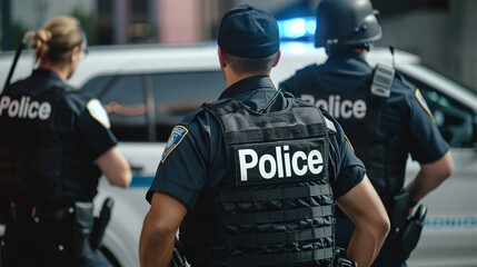American Police Officers Conducting an Inspection in Uniform