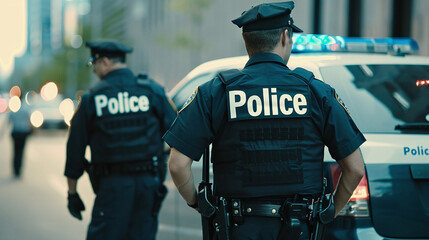 American Police Officers Conducting an Inspection in Uniform