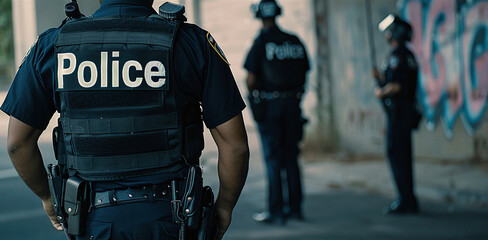 American Police Officers Conducting an Inspection in Uniform