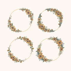 Hand Drawn Sunflowers Wreath Flower