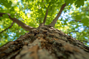 Looking up a tree trunk, nature perspective