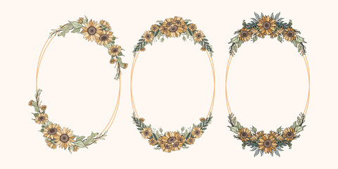 Hand Drawn Sunflowers Wreath Flower