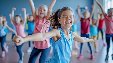 Fototapeta premium A gym class with enthusiastic students engaging in diverse activities, showcasing energy and dedication.
