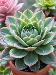 Fototapeta premium Green Succulent With Water Droplets.
