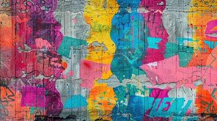 Fototapeta premium Weathered Concrete Wall with Vibrant Graffiti Seamless Pattern
