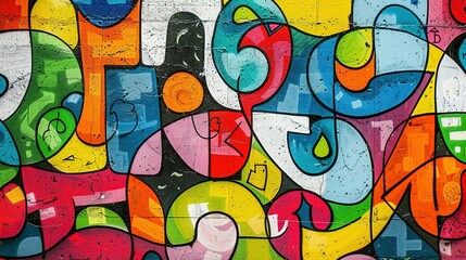 Obraz premium Weathered Concrete Wall with Vibrant Graffiti Seamless Pattern