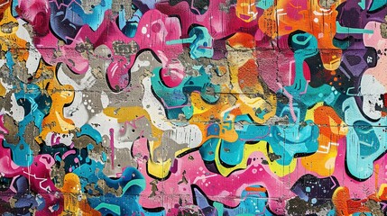 Weathered Concrete Wall with Vibrant Graffiti Seamless Pattern