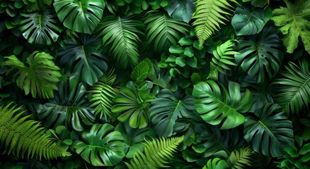 Lush Green Tropical Rainforest Foliage Background Texture