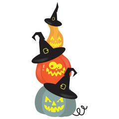 Halloween stacked pumpkins vector cartoon illustration