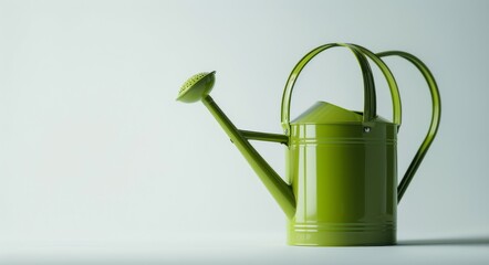 Green Watering Can With Double Handles on a White Background