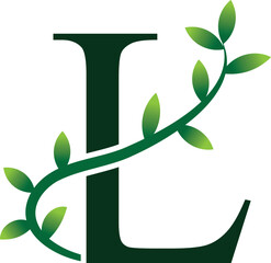 L Letter Logo. Green Color. Leaf Style - Vector