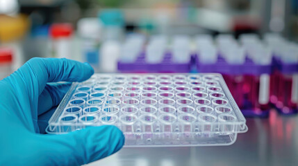 A microplate is a small, flat plate with multiple wells used in laboratory experiments to hold and mix samples.