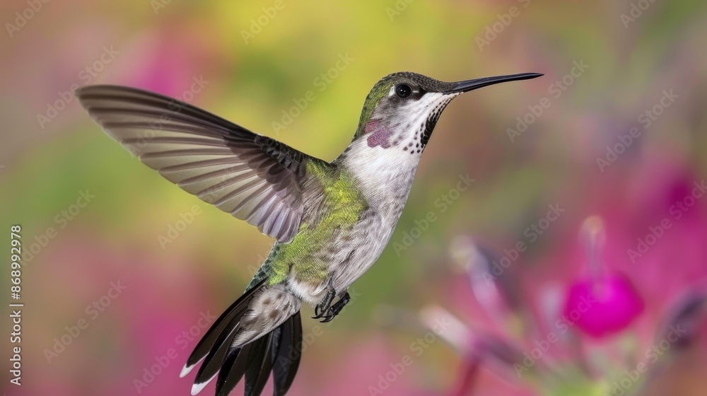 Wall mural Hummingbird with Shiny Feathers in the Garden 