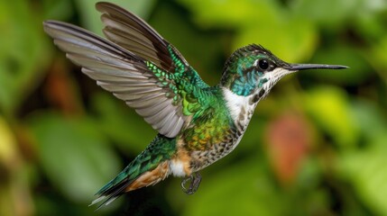 Fototapeta premium Hummingbird with Shiny Feathers in the Garden 