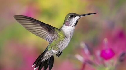 Fototapeta premium Hummingbird with Shiny Feathers in the Garden 