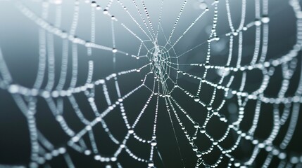 Fototapeta premium Minimalist spider web close-up with high contrast lighting and metallic silver tones