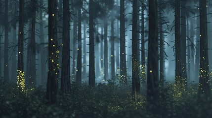 Fototapeta premium Minimalist eerie forest close-up with backlight and metallic silver color scheme