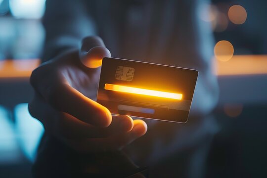 Close-up of digital payment for large purchase, minimalist interface, backlit