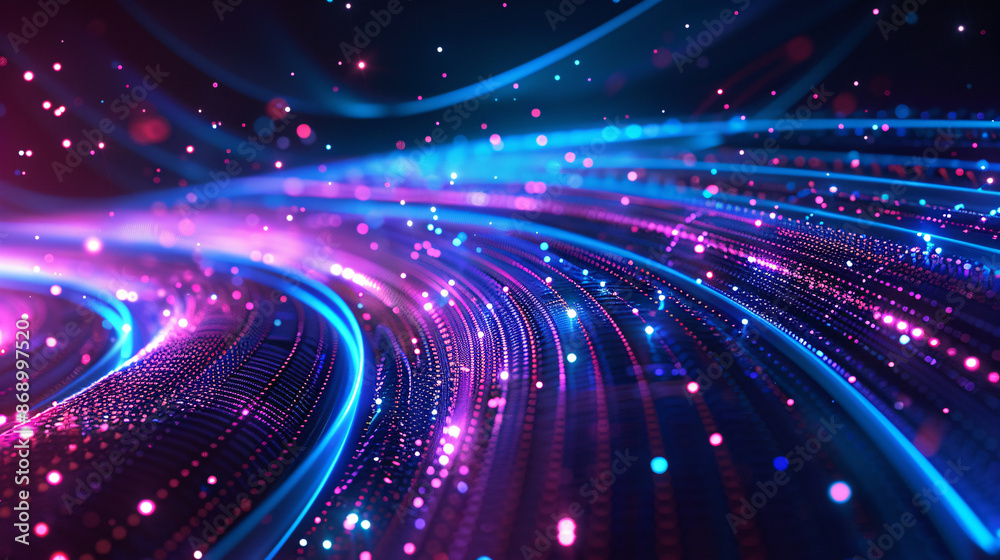 Poster Glowing Future - Abstract Neon Lights and Digital Elements Background