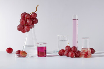 White background featuring several types of lab glassware consist of erlenmeyer flask, beaker,...
