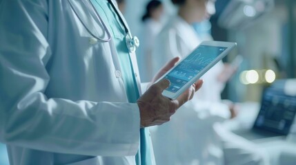 Tablet and doctor's hand with patient for medical consultation and assistance in hospital healthcare, telehealth and people using digital technology for online diagnosis