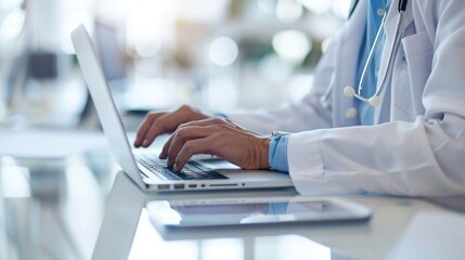 Tablet and doctor's hand with patient for medical consultation and assistance in hospital healthcare, telehealth and people using digital technology for online diagnosis