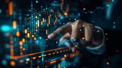 Businessman touching a futuristic digital interface.